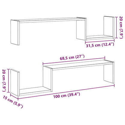 vidaXL Wandregal mit Regal 2 pcs Schwarz Eichen-Optik 100 x 15 x 20 cm