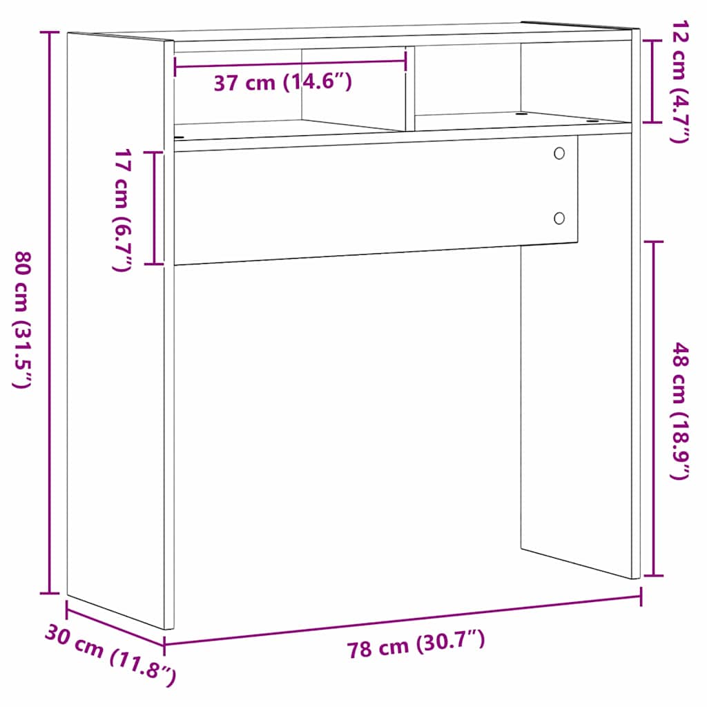 vidaXL Konsolentisch Schwarz Eichen-Optik 78 x 30 x 80 cm