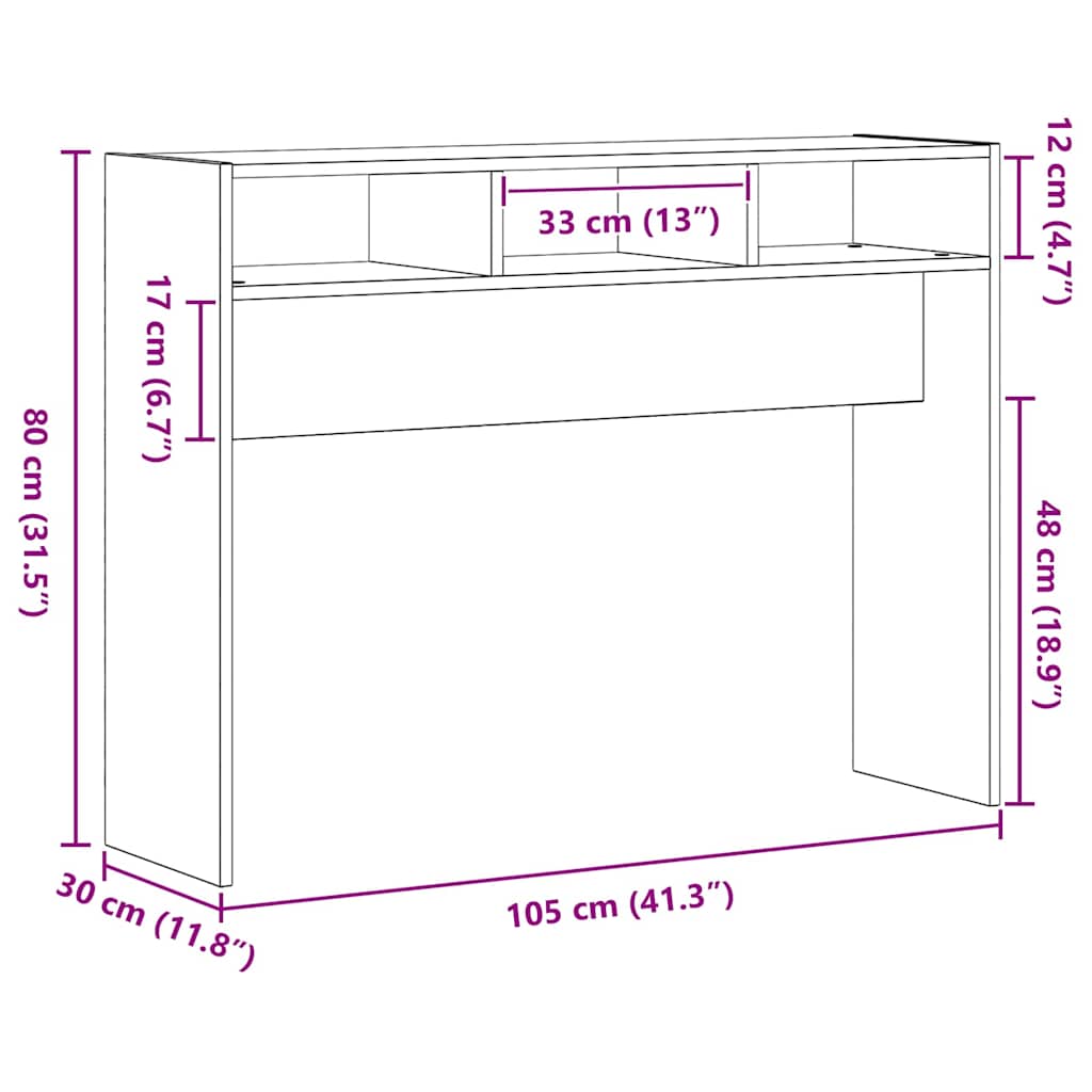 vidaXL Konsolentisch Schwarz Eichen-Optik 105 x 30 x 80 cm