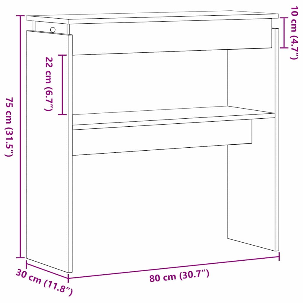 vidaXL Konsolentisch Schwarz Eichen-Optik 80 x 30 x 80 cm
