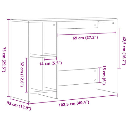 Schreibtisch mit Regal Schwarz Eichen-Optik 102,5 x 35 x 75 cm