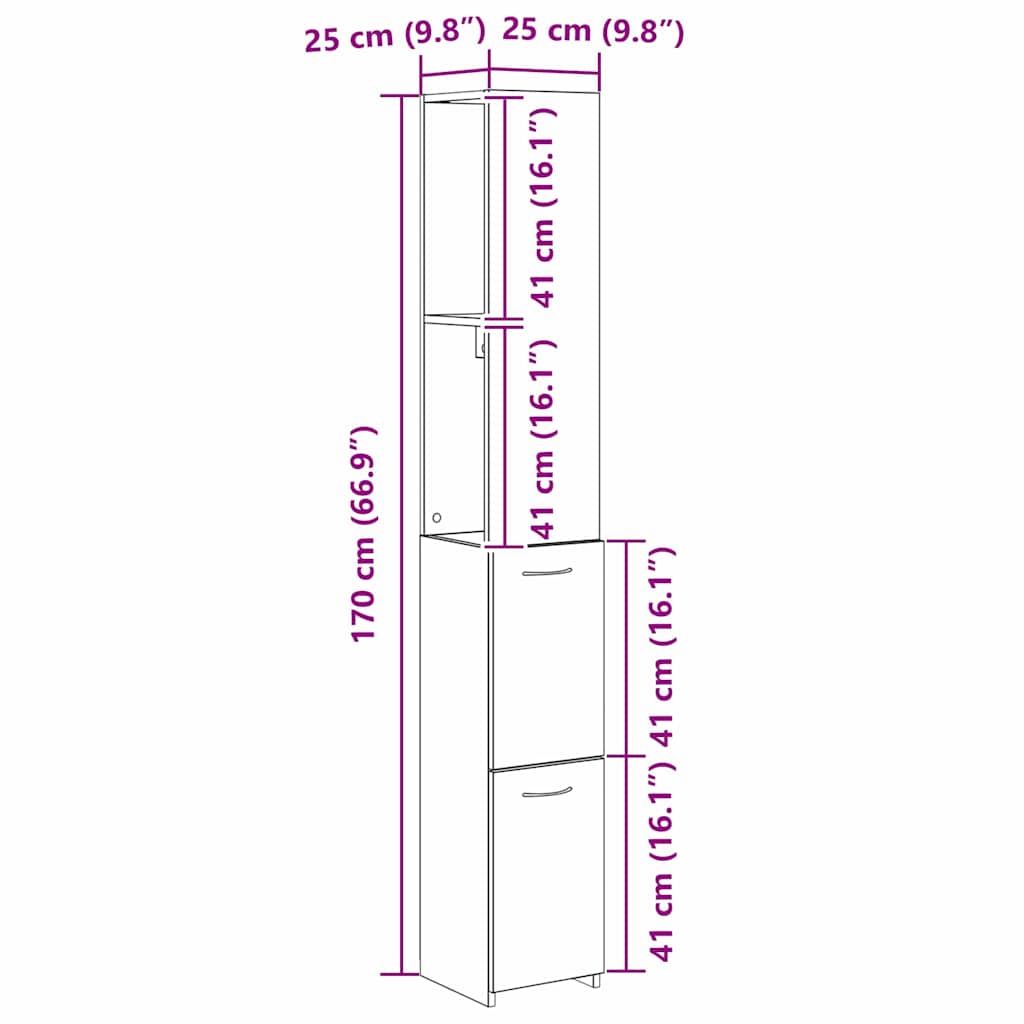 Badezimmerschrank mit Tür Schwarz Eichen-Optik 25 x 25 x 170 cm