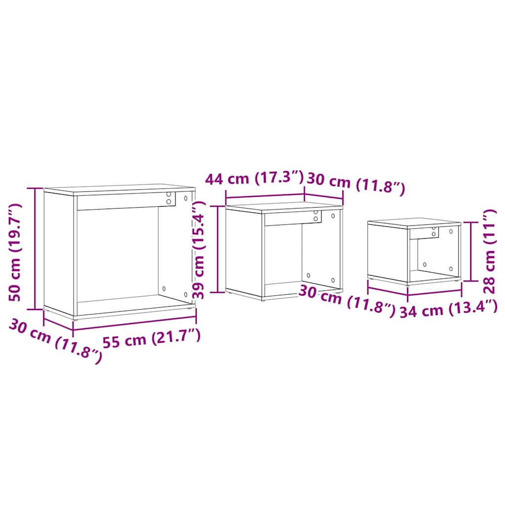 vidaXL Nestingtisch 3 pcs Schwarz Eichen-Optik Holzwerkstoff