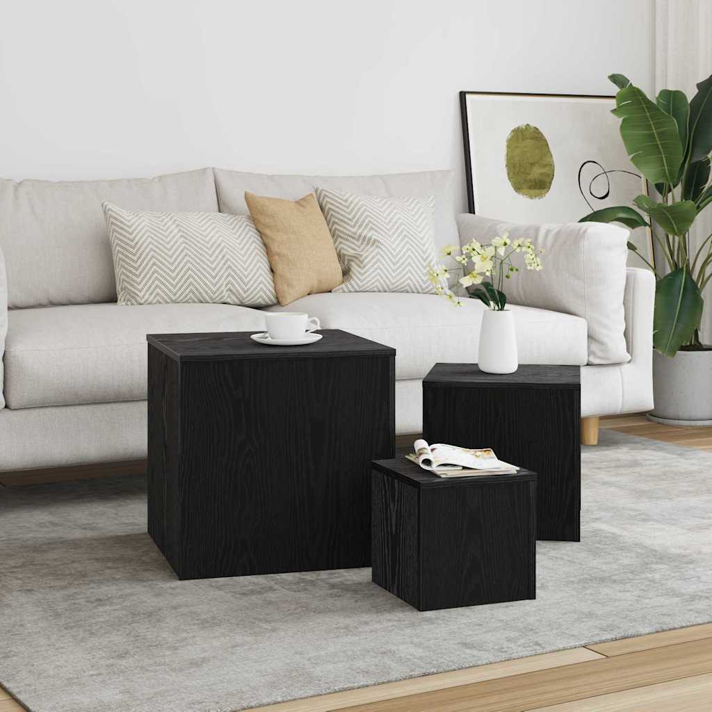 vidaXL Nestingtisch 3 pcs Schwarz Eichen-Optik Holzwerkstoff
