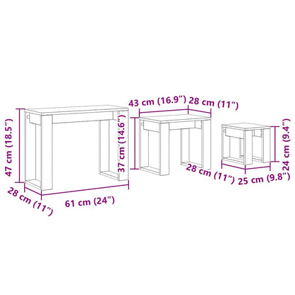 vidaXL Satztische 3 pcs Schwarz Eichen-Optik Holzwerkstoff