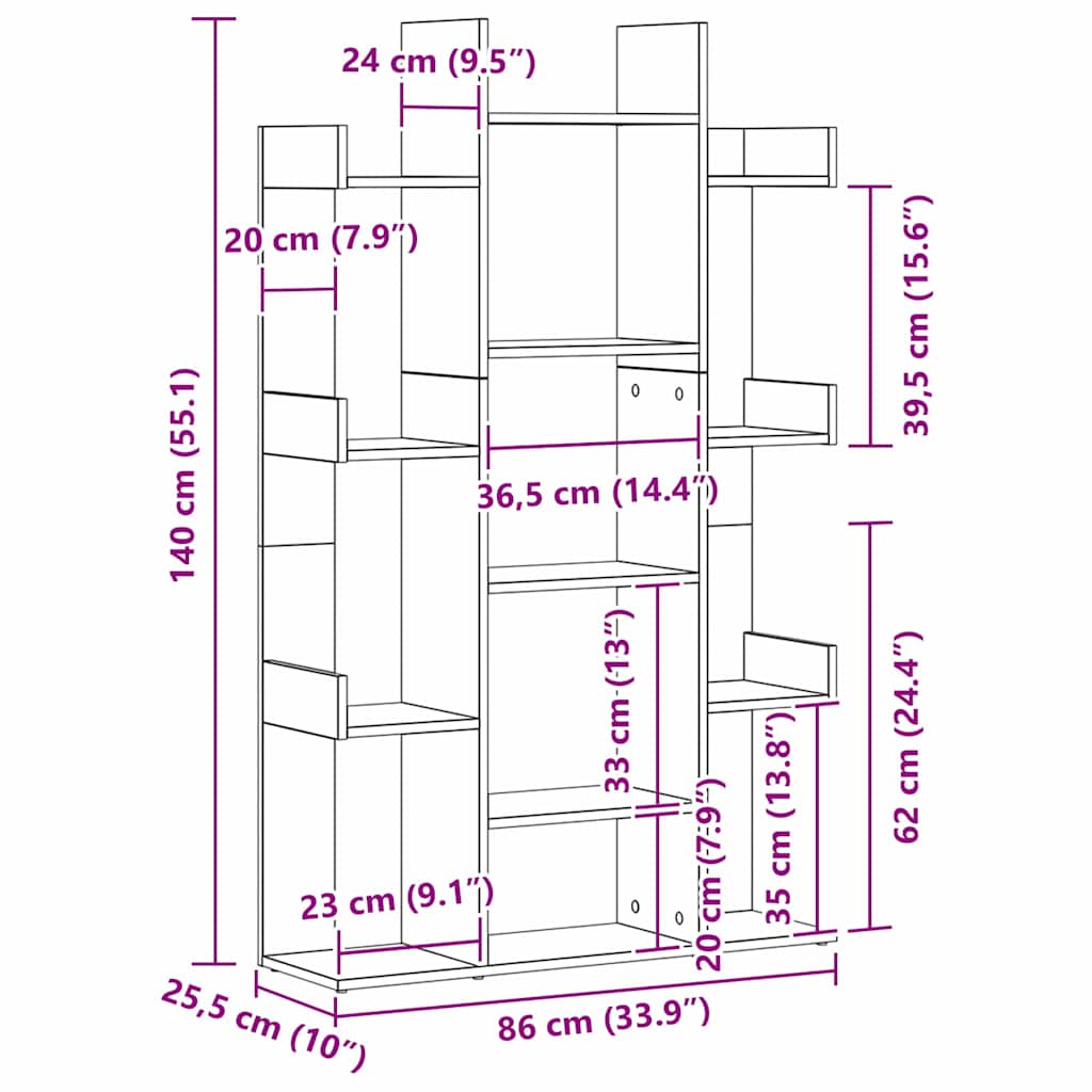 vidaXL Bücherregal Schwarz Eichen-Optik 86 x 25,5 x 140 cm