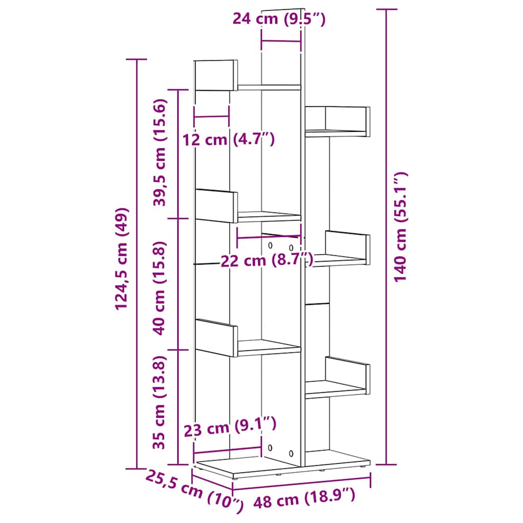 Bücherregal Schwarz Eichen-Optik 48 x 25,5 x 140 cm
