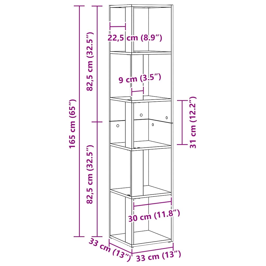 vidaXL Eckregale Schwarz Eichen-Optik 33 x 33 x 164,5 cm Holzwerkstoff