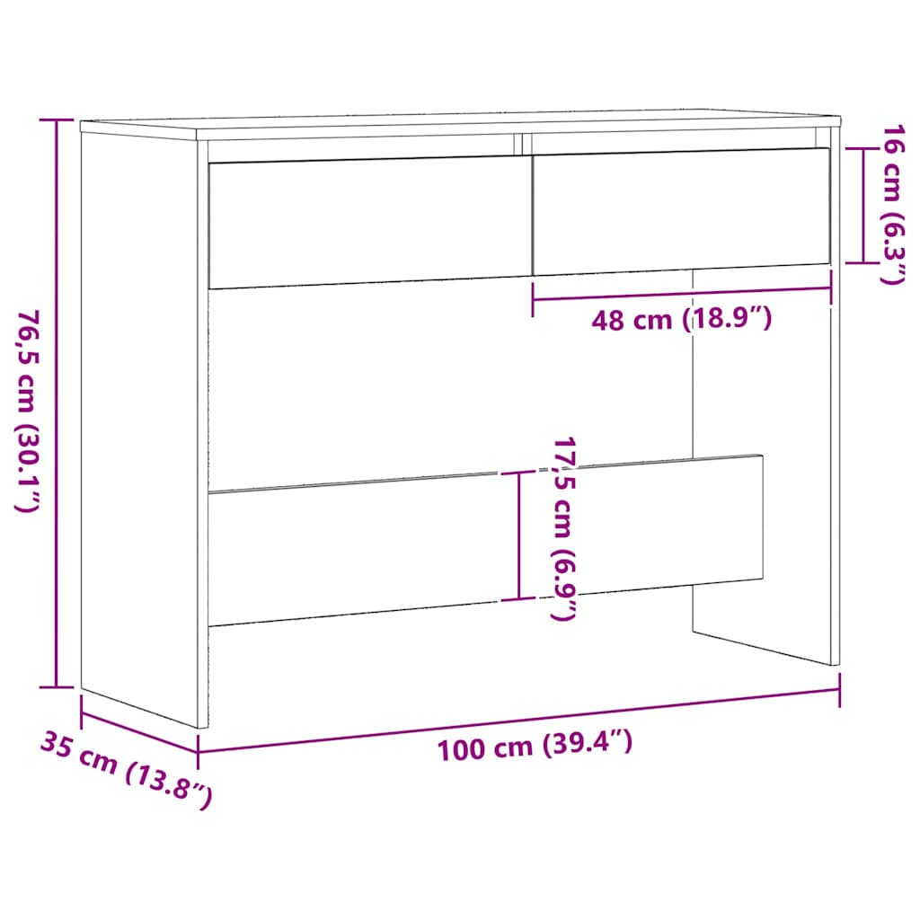 vidaXL Konsolentisch Schwarz Eichen-Optik 100 x 35 x 76,5 cm