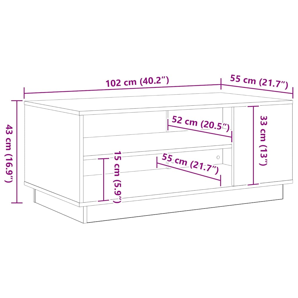 vidaXL Table basse noir aspect chêne 102 x 55 x 43 cm Bois d'ingénierie