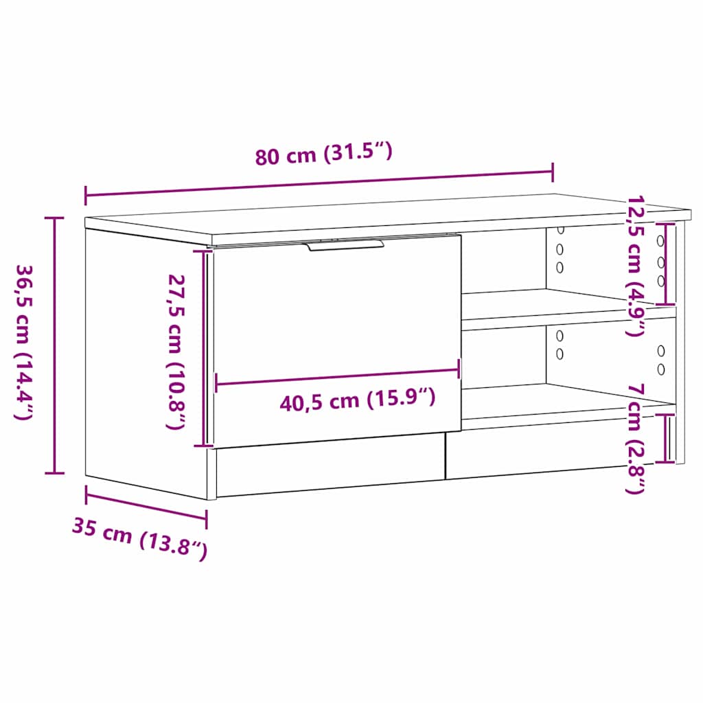 TV-Schränk Schwarz Eichen-Optik 80 x 35 x 36,5 cm Holzwerkstoff