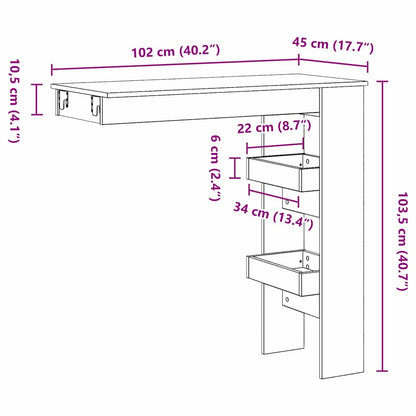 Wand Bar Tisch Schwarz Eichen-Optik 102 x 45 x 103,5 cm