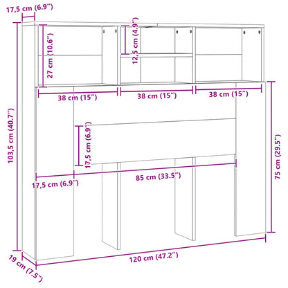 Kopfteil Schrank Schwarz Eichen-Optik 120 x 19 x 103,5 cm
