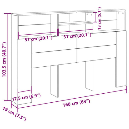 vidaXL Kopfteil Schrank Schwarz Eichen-Optik 160 x 19 x 103,5 cm