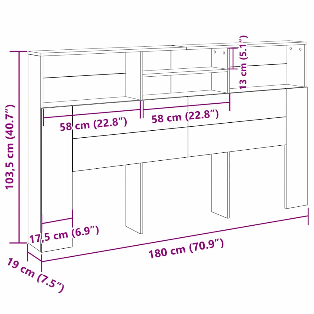 Kopfteil Schrank Schwarz Eichen-Optik 180 x 19 x 103,5 cm