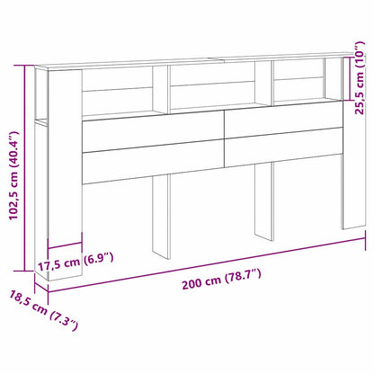 vidaXL Kopfteil Schrank Schwarz Eichen-Optik 200 x 18,5 x 102,5 cm