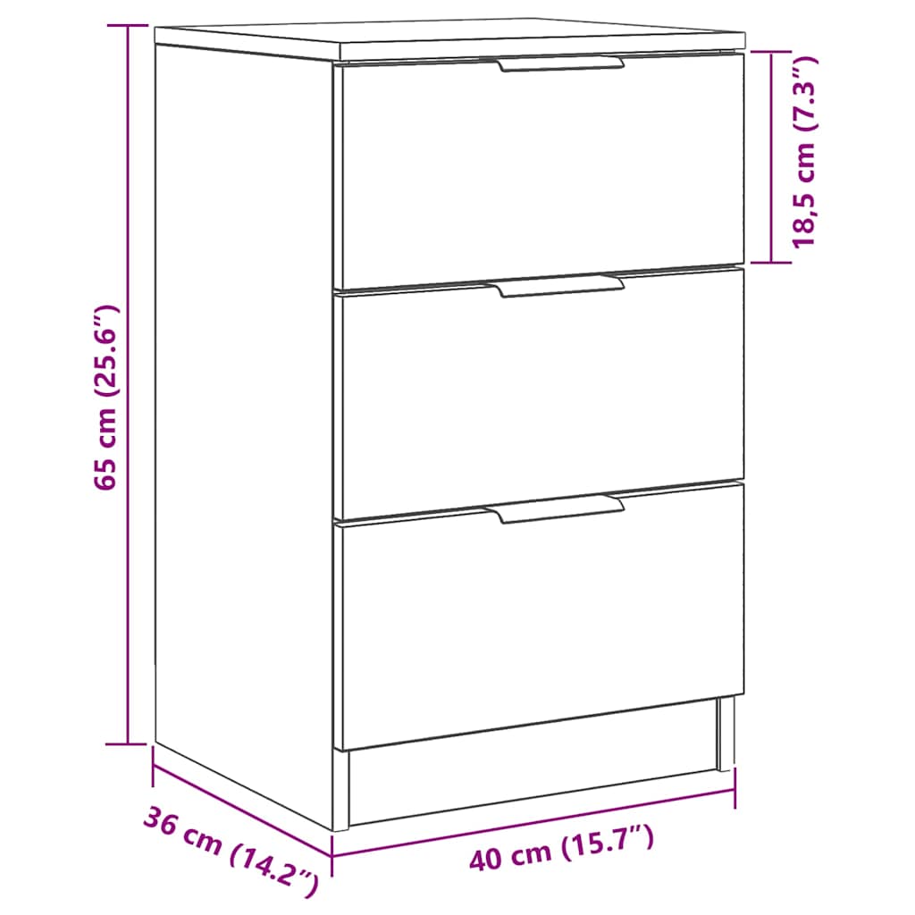 vidaXL Nachttisch 2 pcs Schwarz Eichen-Optik 40 x 65 x 65 cm