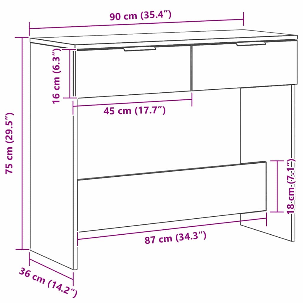 vidaXL Konsolentisch mit Speicher Schwarz Eichen-Optik 30 x 36 x 75 cm