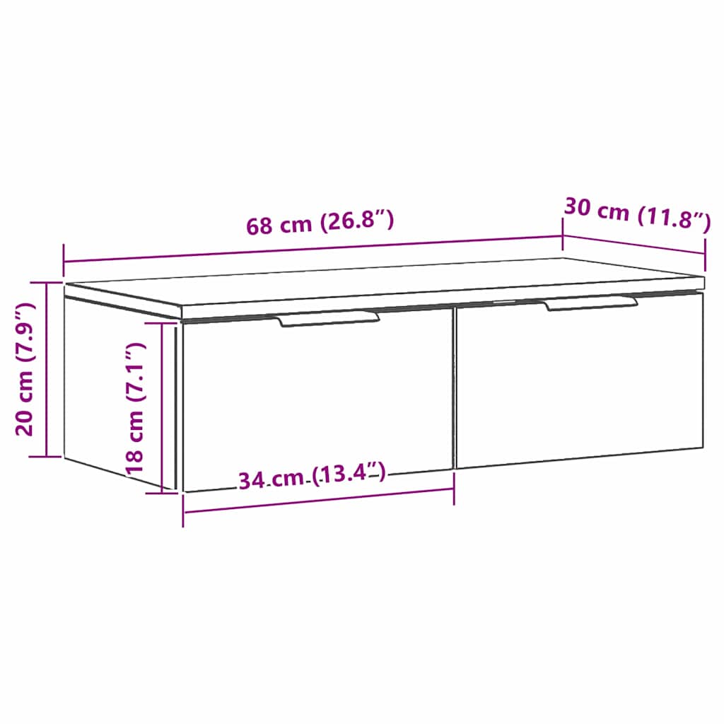 vidaXL Wandschrank Schwarz Eichen-Optik 68 x 30 x 20 cm Holzwerkstoff