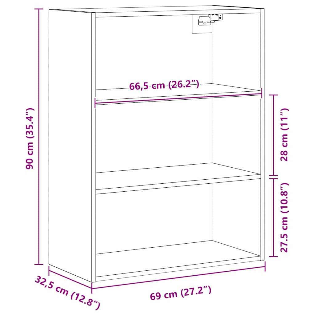 vidaXL Hängender Wandschrank Schwarze Eiche 69,5 x 32,5 x 90 cm