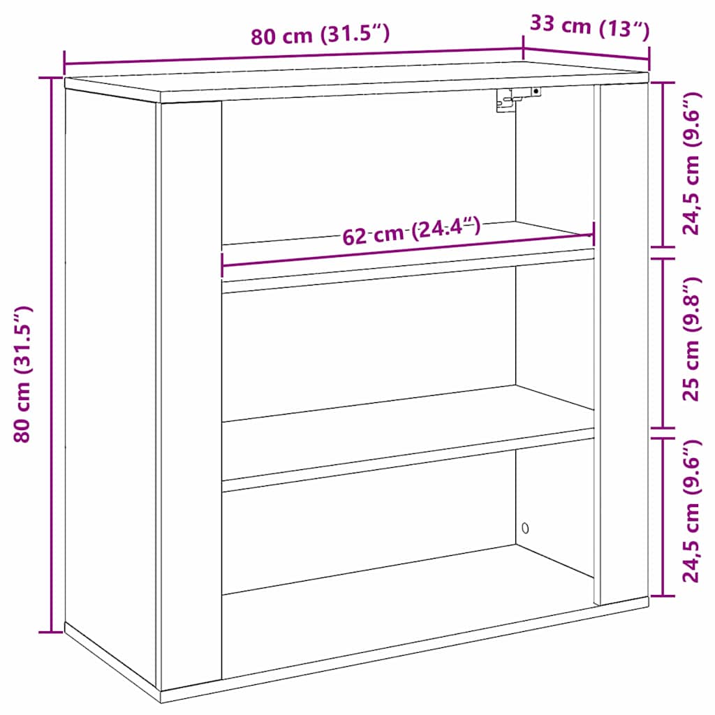 vidaXL Wandschrank Schwarz Eichen-Optik 80 x 33 x 80 cm Holzwerkstoff