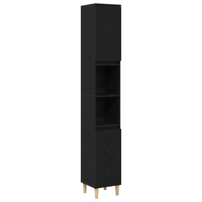 Badezimmerschrank mit Tür Schwarz Eichen-Optik 30 x 30 x 190 cm