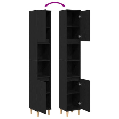 Badezimmerschrank mit Tür Schwarz Eichen-Optik 30 x 30 x 190 cm