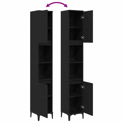 Badezimmerschrank mit Tür Schwarz Eichen-Optik 30 x 30 x 190 cm