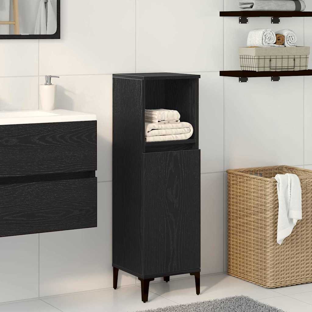 vidaXL Badezimmerschrank mit Tür Schwarz Eichen-Optik 30 x 30 x 100 cm