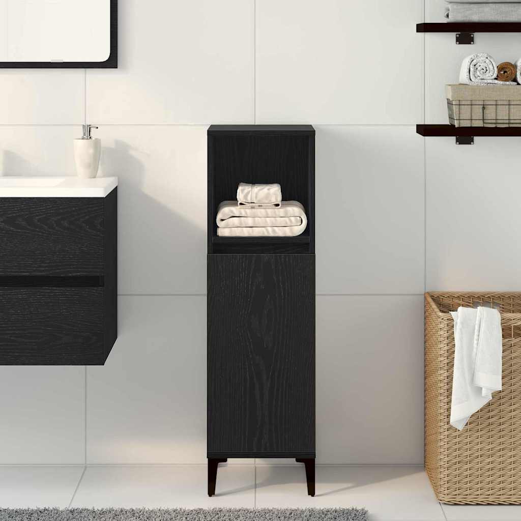 vidaXL Badezimmerschrank mit Tür Schwarz Eichen-Optik 30 x 30 x 100 cm