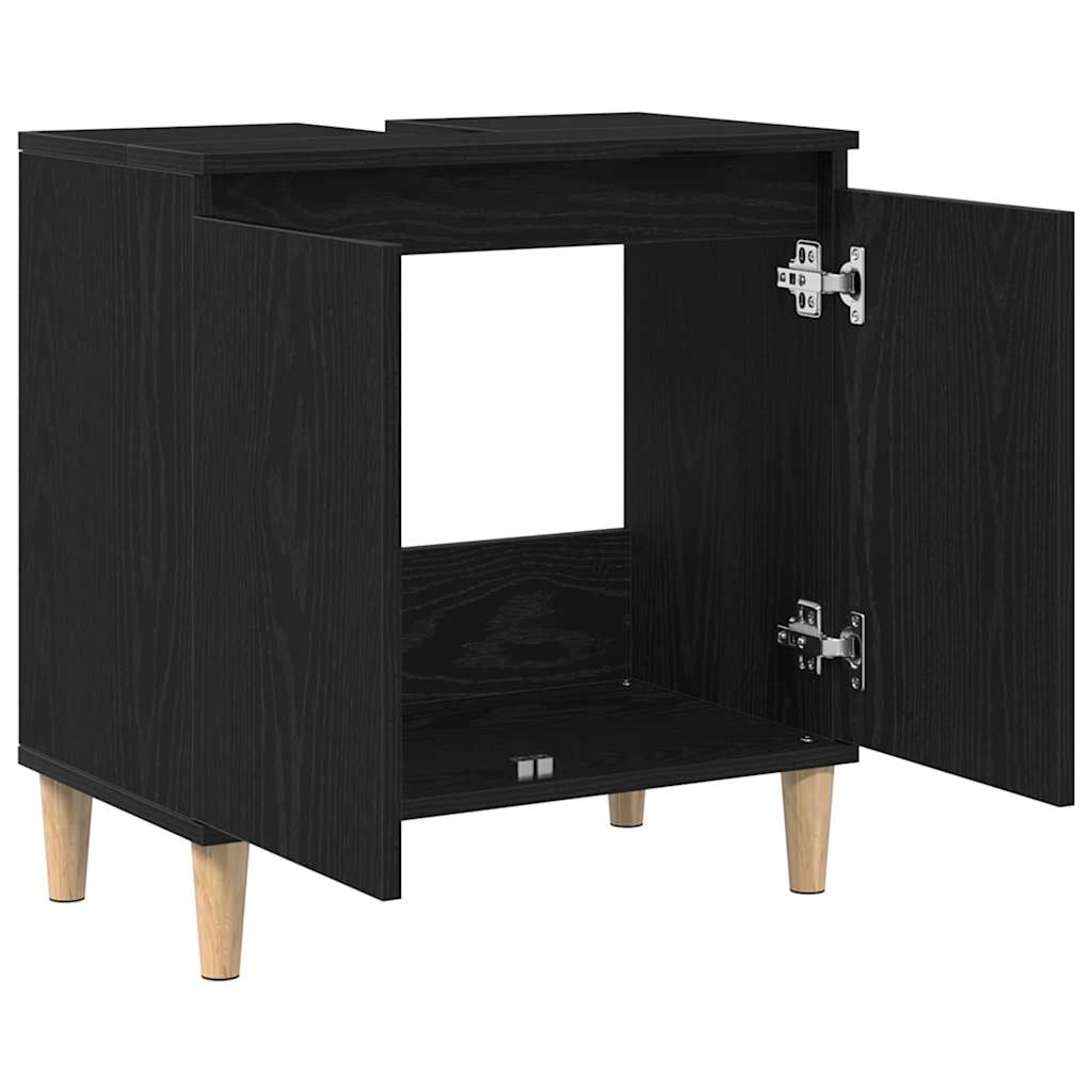 vidaXL Waschbeckenschrank mit Tür Schwarz Eichen-Optik 58 x 33 x 60 cm