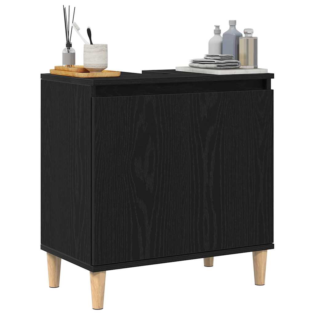 vidaXL Waschbeckenschrank mit Tür Schwarz Eichen-Optik 58 x 33 x 60 cm