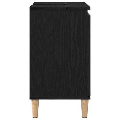 vidaXL Waschbeckenschrank mit Tür Schwarz Eichen-Optik 58 x 33 x 60 cm
