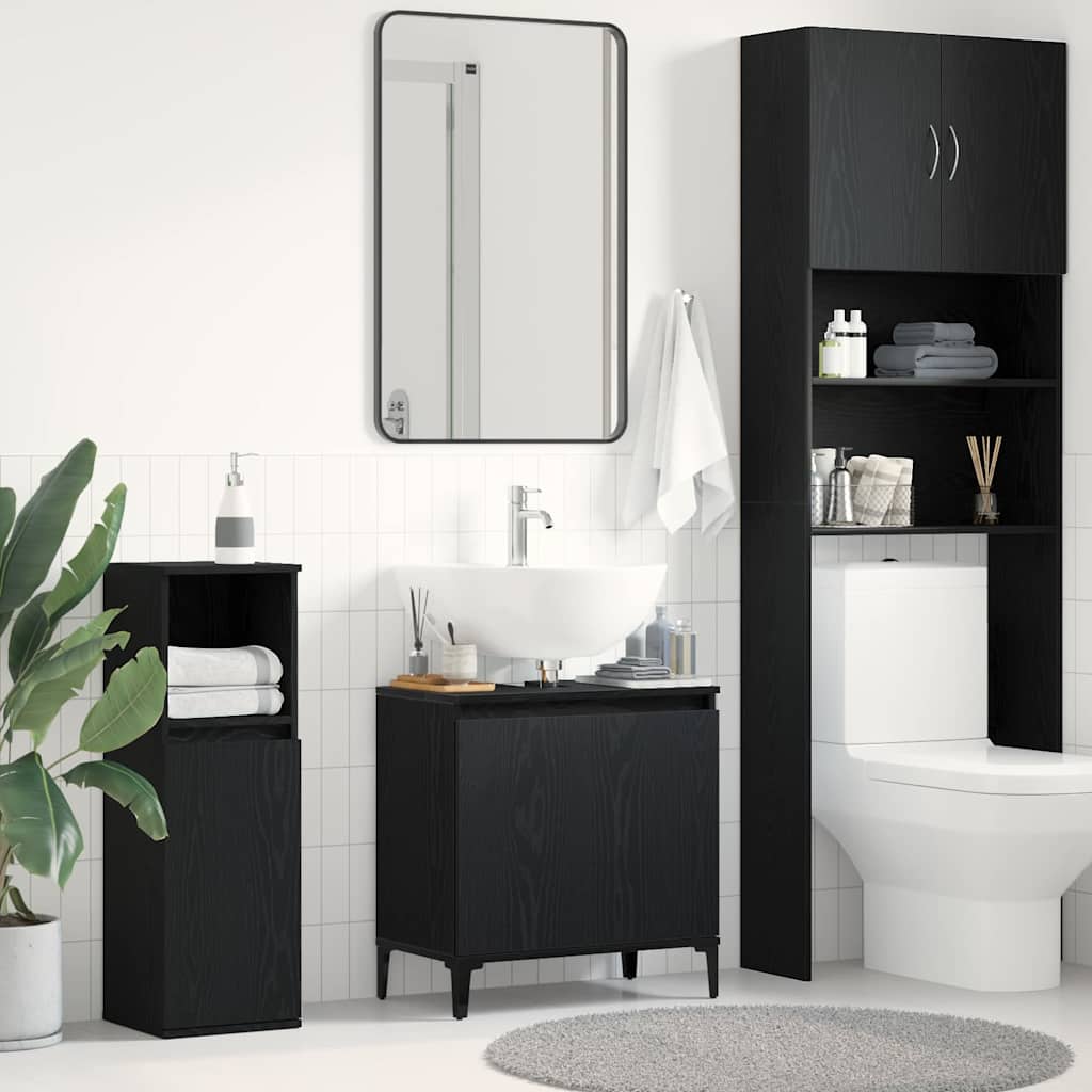 vidaXL Waschbeckenschrank mit Tür Schwarz Eichen-Optik 58 x 33 x 60 cm