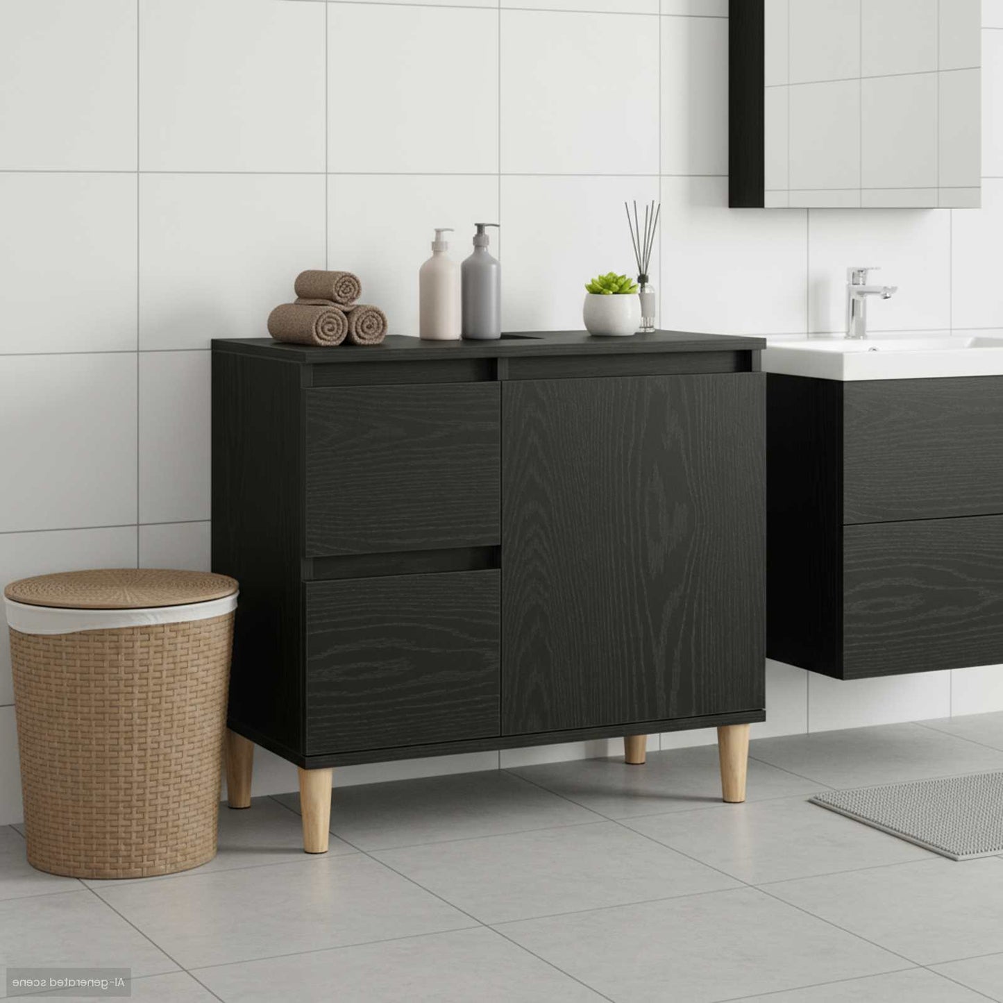 vidaXL Badezimmerschrank mit Tür Schwarz Eichen-Optik 65 x 33 x 60 cm