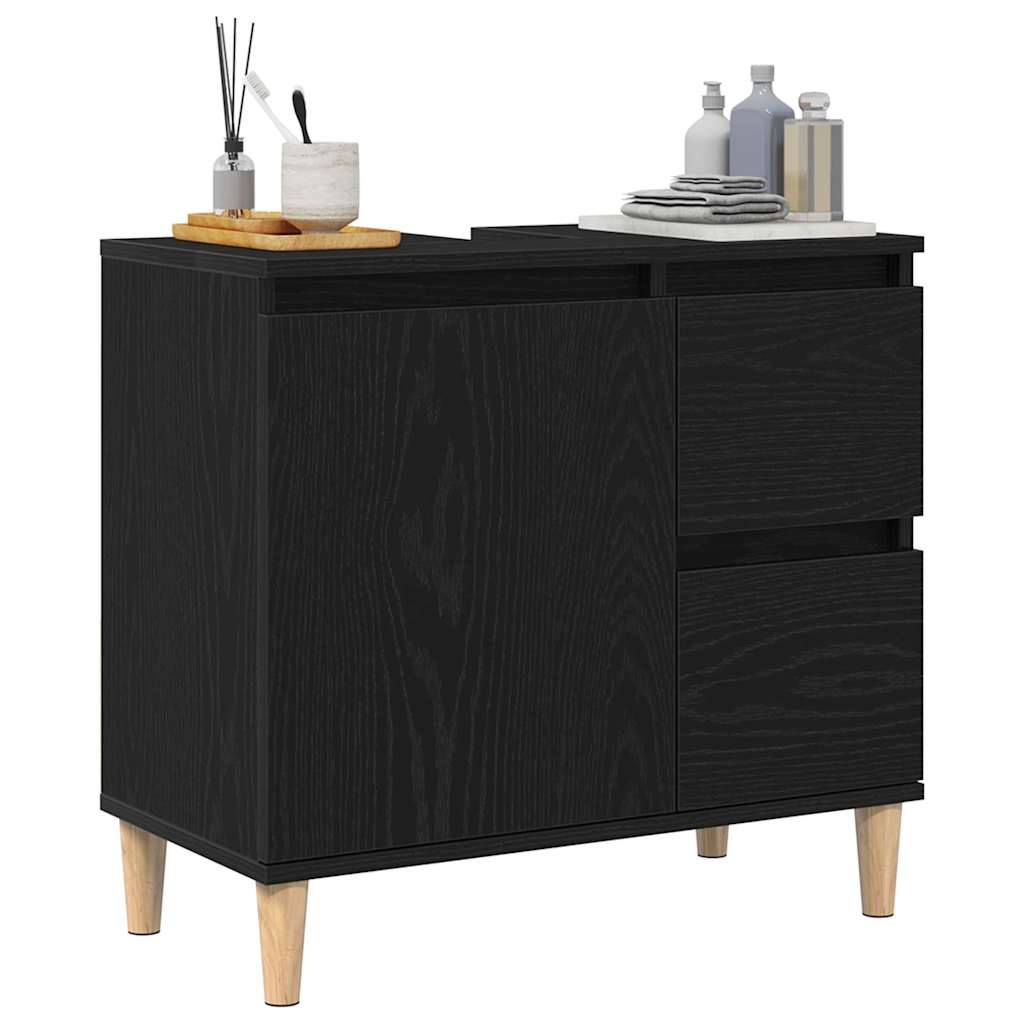 vidaXL Badezimmerschrank mit Tür Schwarz Eichen-Optik 65 x 33 x 60 cm