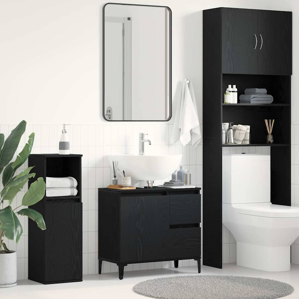 vidaXL Badezimmerschrank mit Tür Schwarz Eichen-Optik 65 x 33 x 60 cm