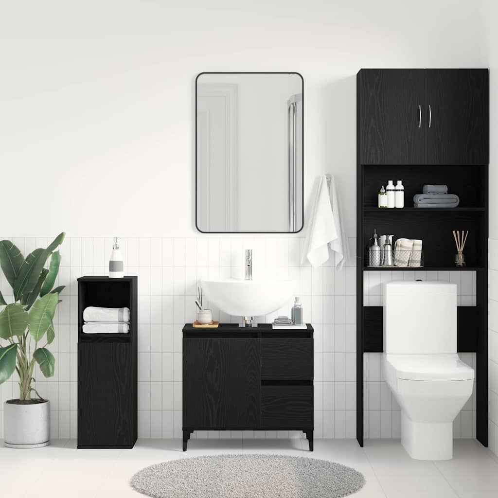 vidaXL Badezimmerschrank mit Tür Schwarz Eichen-Optik 65 x 33 x 60 cm