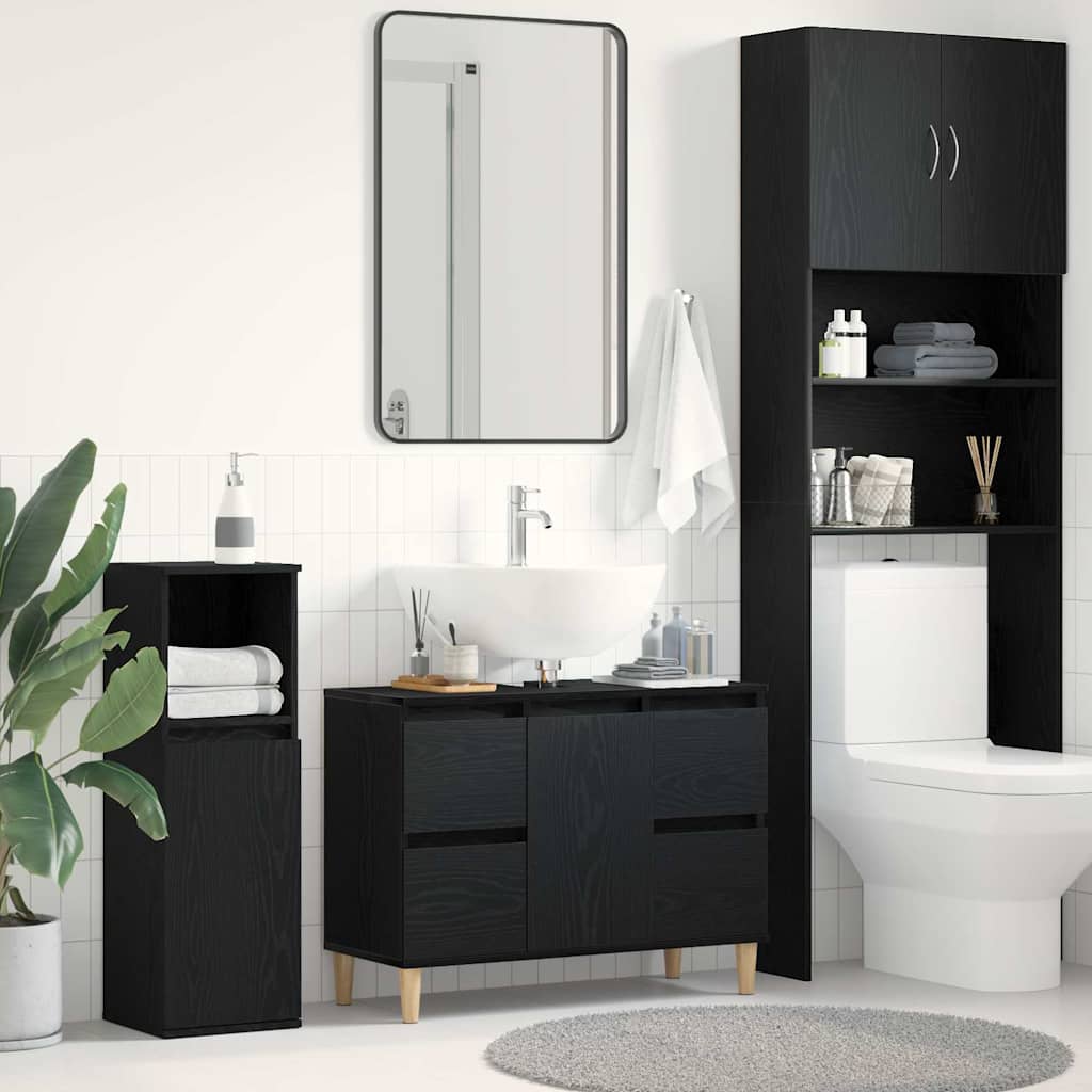 vidaXL Waschbeckenschrank mit Tür Schwarz Eichen-Optik 80 x 33 x 60 cm