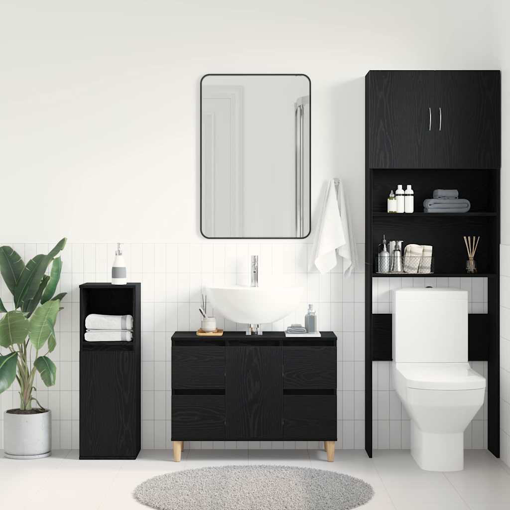 vidaXL Waschbeckenschrank mit Tür Schwarz Eichen-Optik 80 x 33 x 60 cm