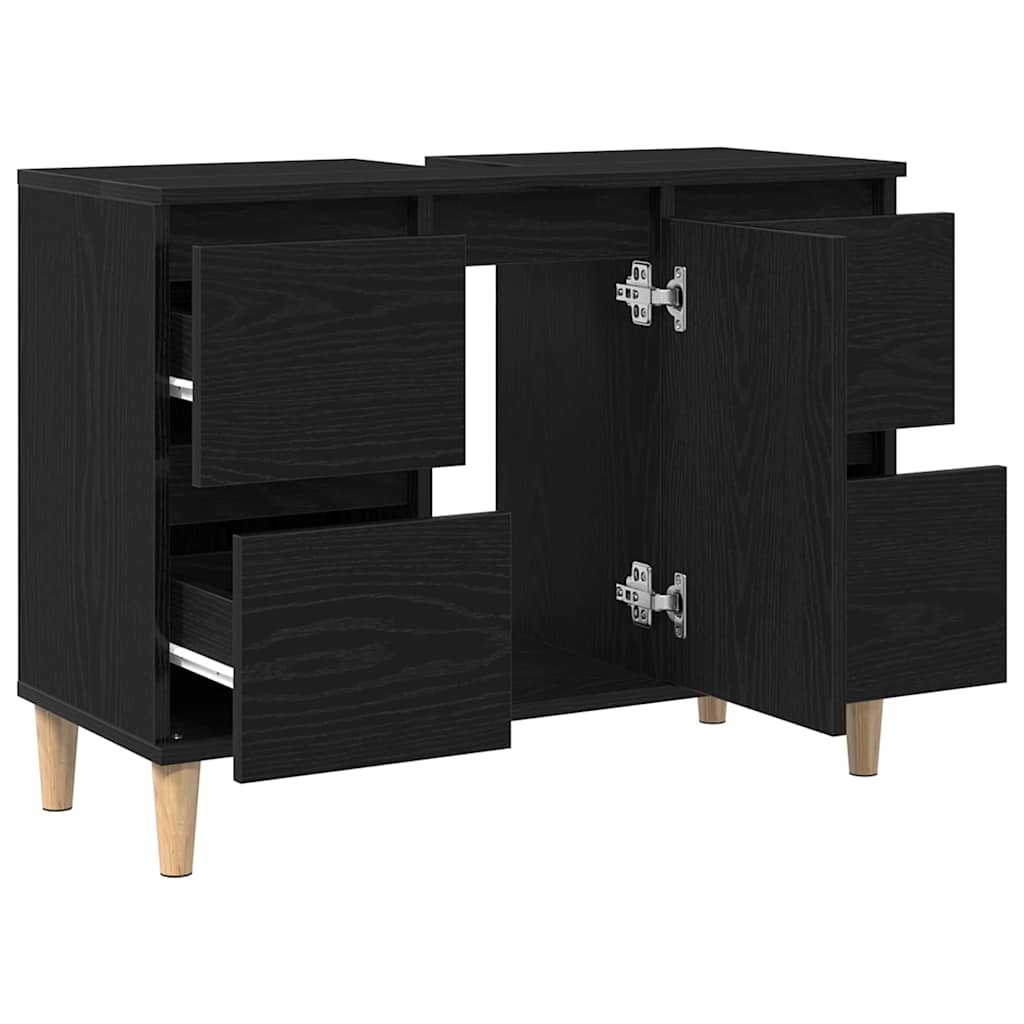 vidaXL Waschbeckenschrank mit Tür Schwarz Eichen-Optik 80 x 33 x 60 cm