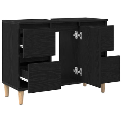 vidaXL Waschbeckenschrank mit Tür Schwarz Eichen-Optik 80 x 33 x 60 cm