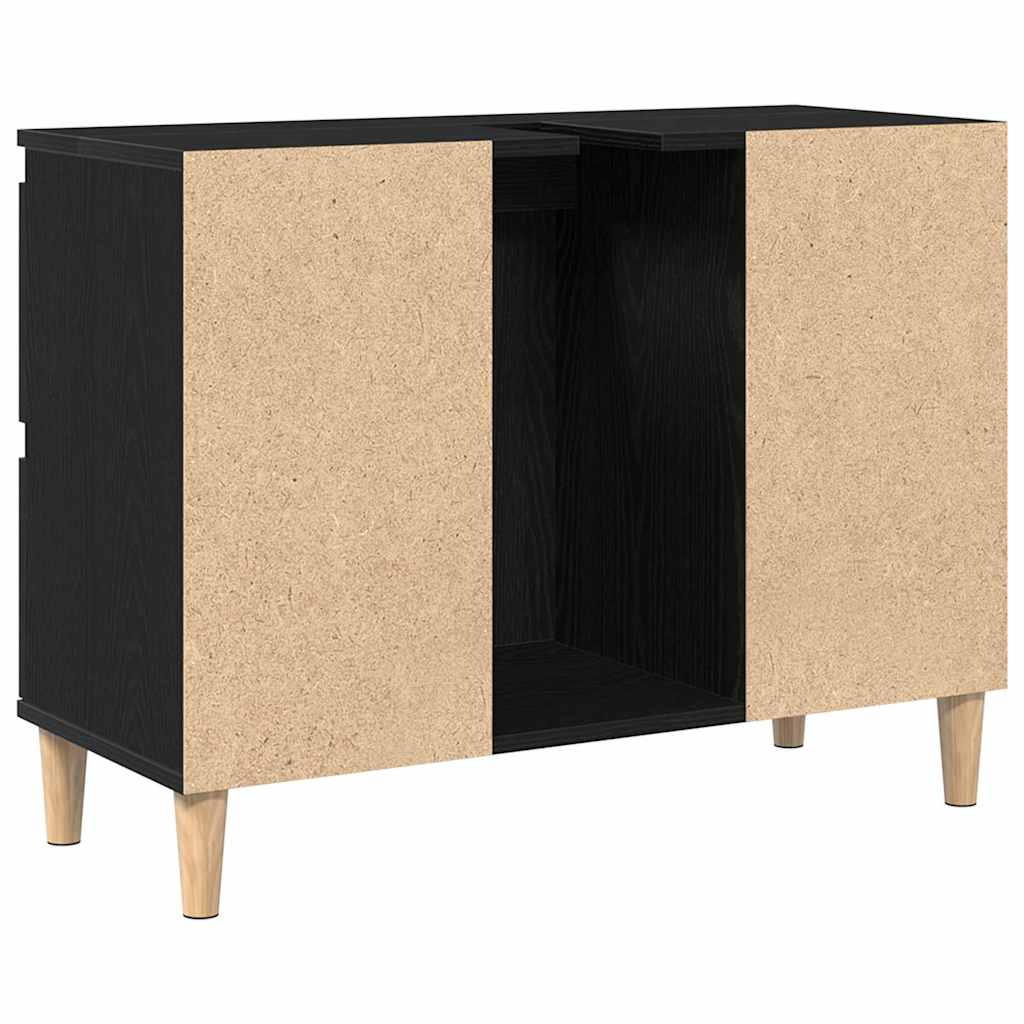 vidaXL Waschbeckenschrank mit Tür Schwarz Eichen-Optik 80 x 33 x 60 cm
