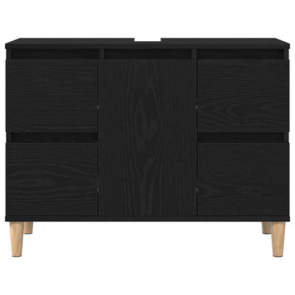 vidaXL Waschbeckenschrank mit Tür Schwarz Eichen-Optik 80 x 33 x 60 cm