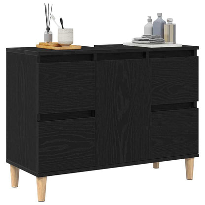 vidaXL Waschbeckenschrank mit Tür Schwarz Eichen-Optik 80 x 33 x 60 cm