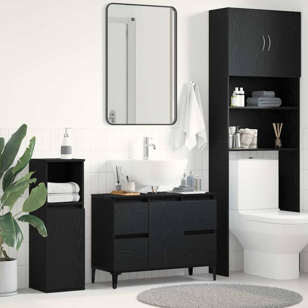 vidaXL Waschbeckenschrank mit Tür Schwarz Eichen-Optik 80 x 33 x 60 cm