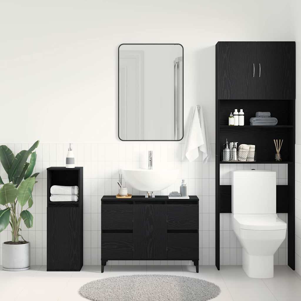 vidaXL Waschbeckenschrank mit Tür Schwarz Eichen-Optik 80 x 33 x 60 cm