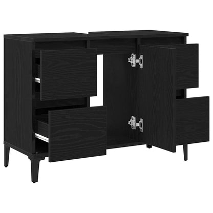 vidaXL Waschbeckenschrank mit Tür Schwarz Eichen-Optik 80 x 33 x 60 cm