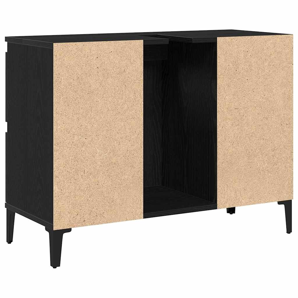 vidaXL Waschbeckenschrank mit Tür Schwarz Eichen-Optik 80 x 33 x 60 cm