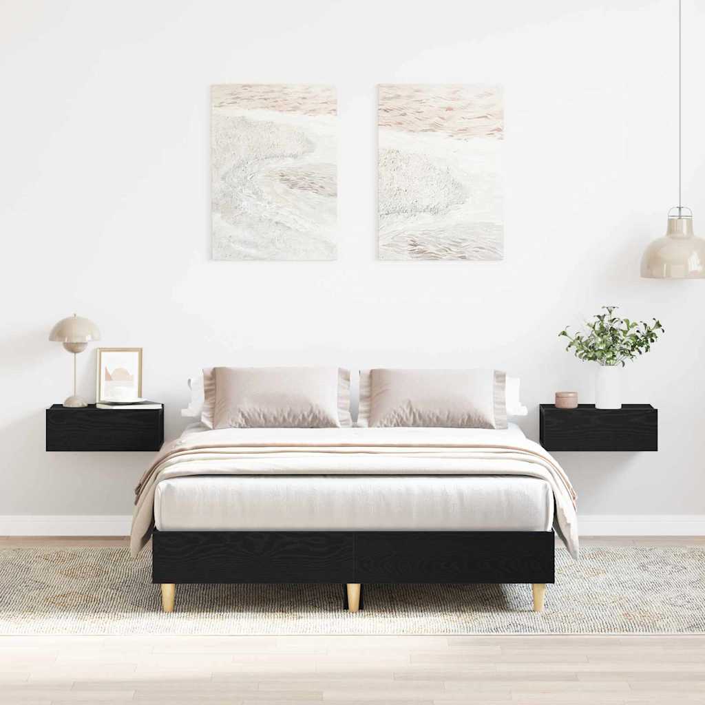 Bettrahmen Schwarz Eichen-Optik 193 x 143 x 25 cm Holzwerkstoff